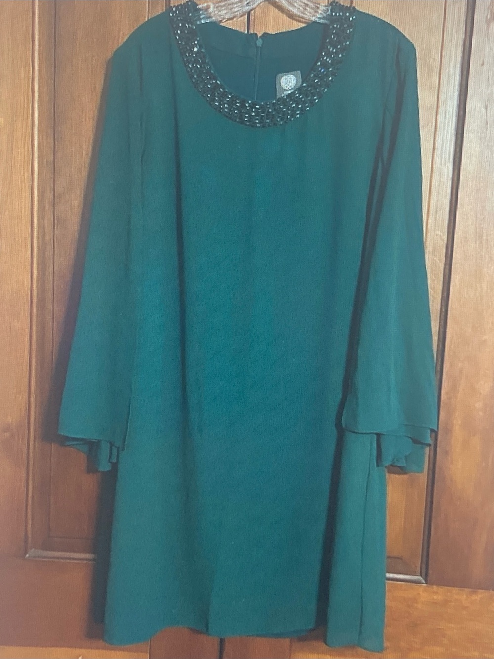Vince Camuto Teal Beaded Neck Midi Dress